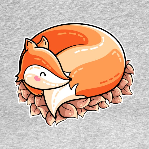 Kawaii Cute Fox Curled in Leaves by freeves